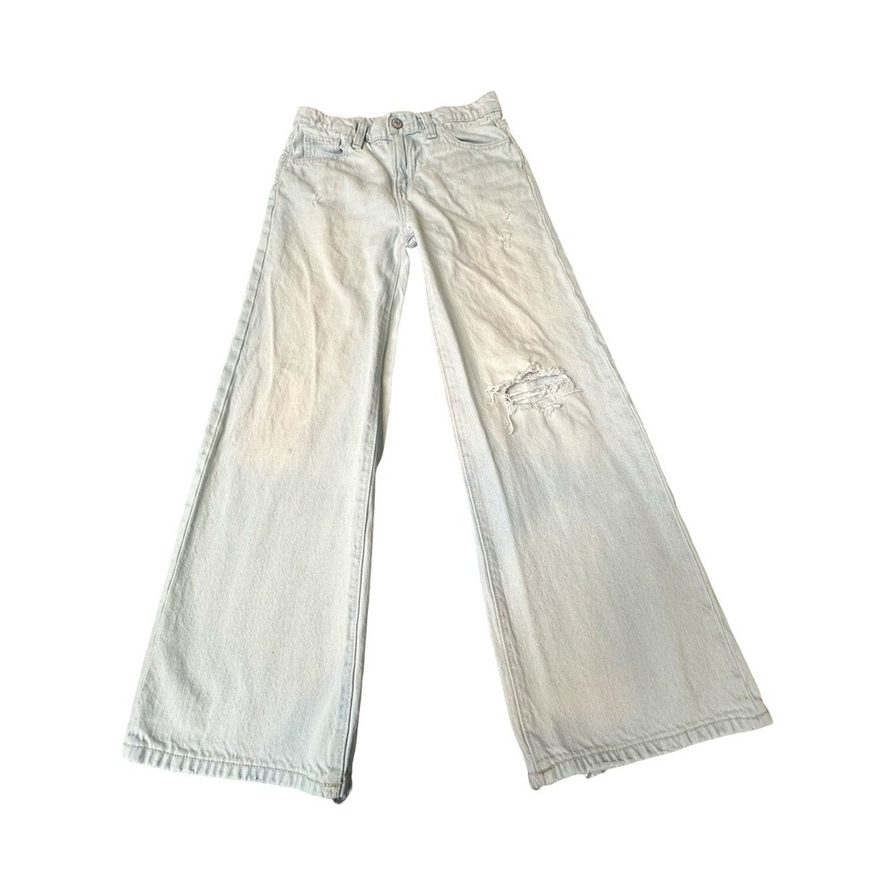 Old Navy Jeans Girls 12 Blue Baggy Wide Leg High Rise Distressed Built-In Tough